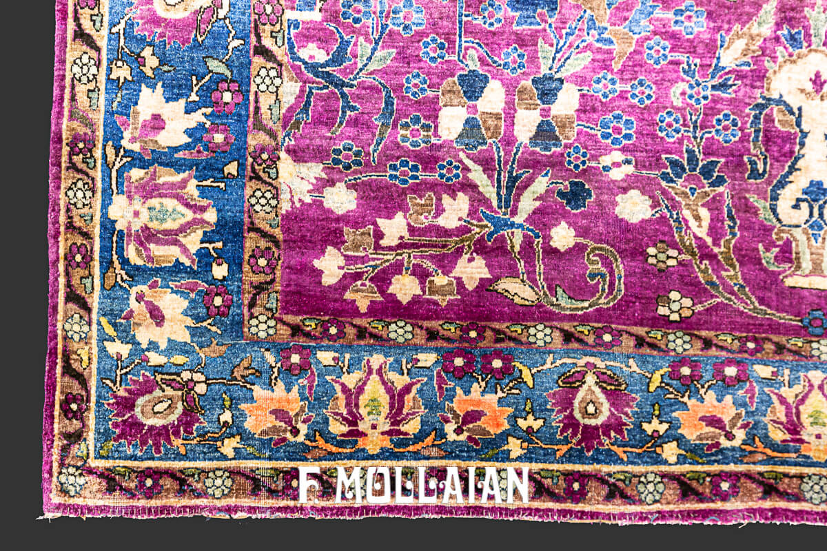 Antique Persian Kashan Silk, A Pair of Purple All-over floral Rugs n°:15489699